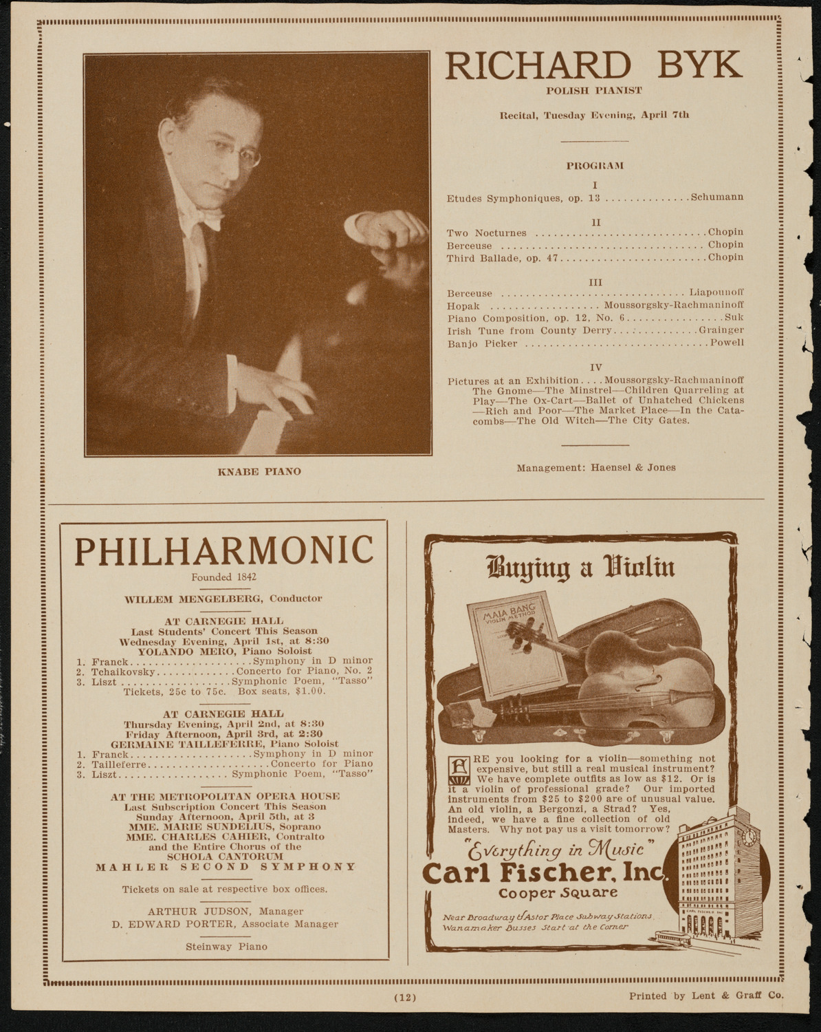 New York Philharmonic, March 28, 1925, program page 12