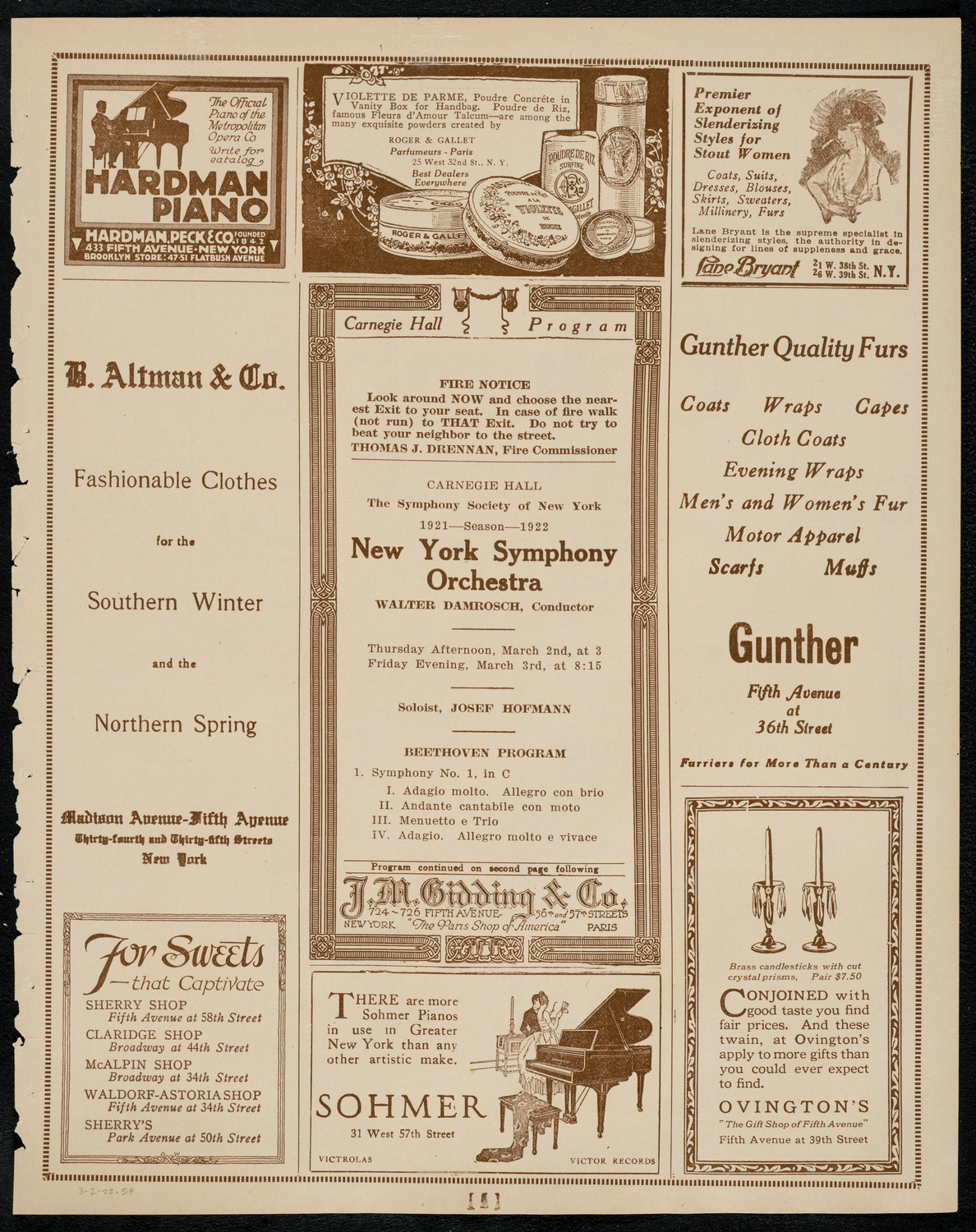 New York Symphony Orchestra, March 2, 1922, program page 5