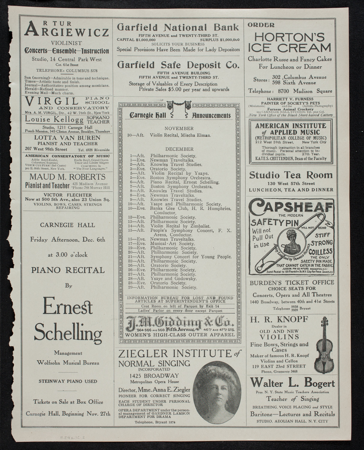 New York Philharmonic, November 29, 1912, program page 3