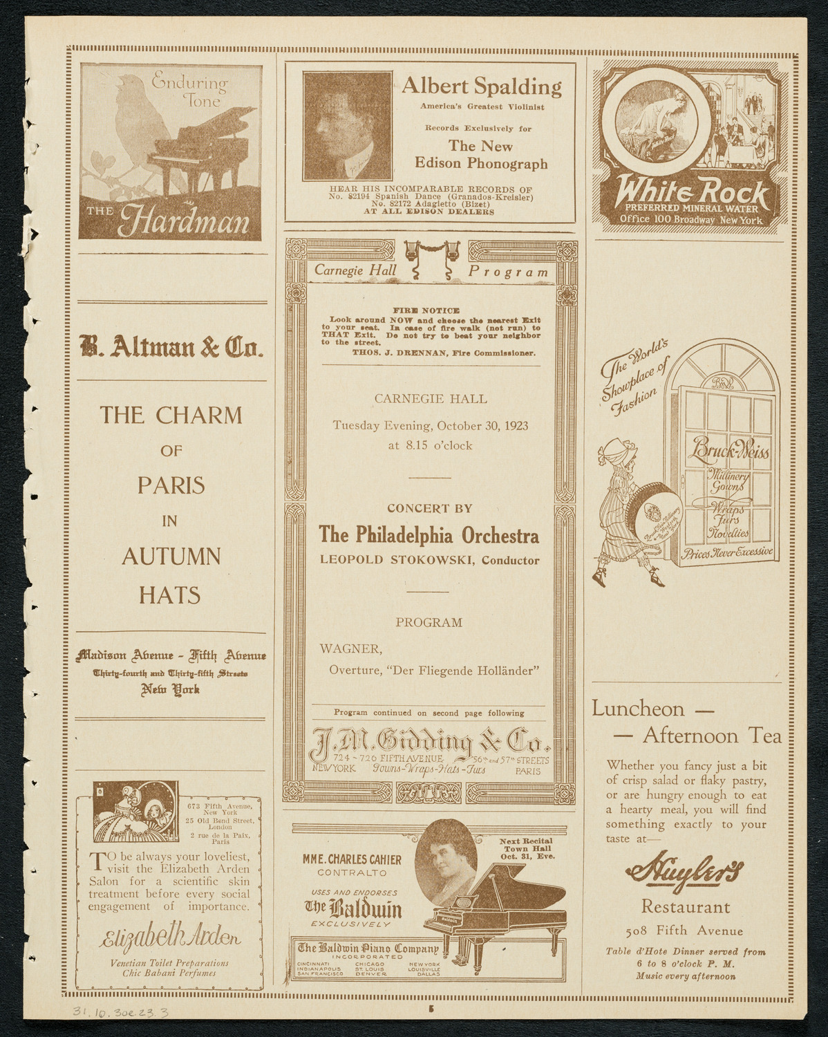 Philadelphia Orchestra, October 30, 1923, program page 5