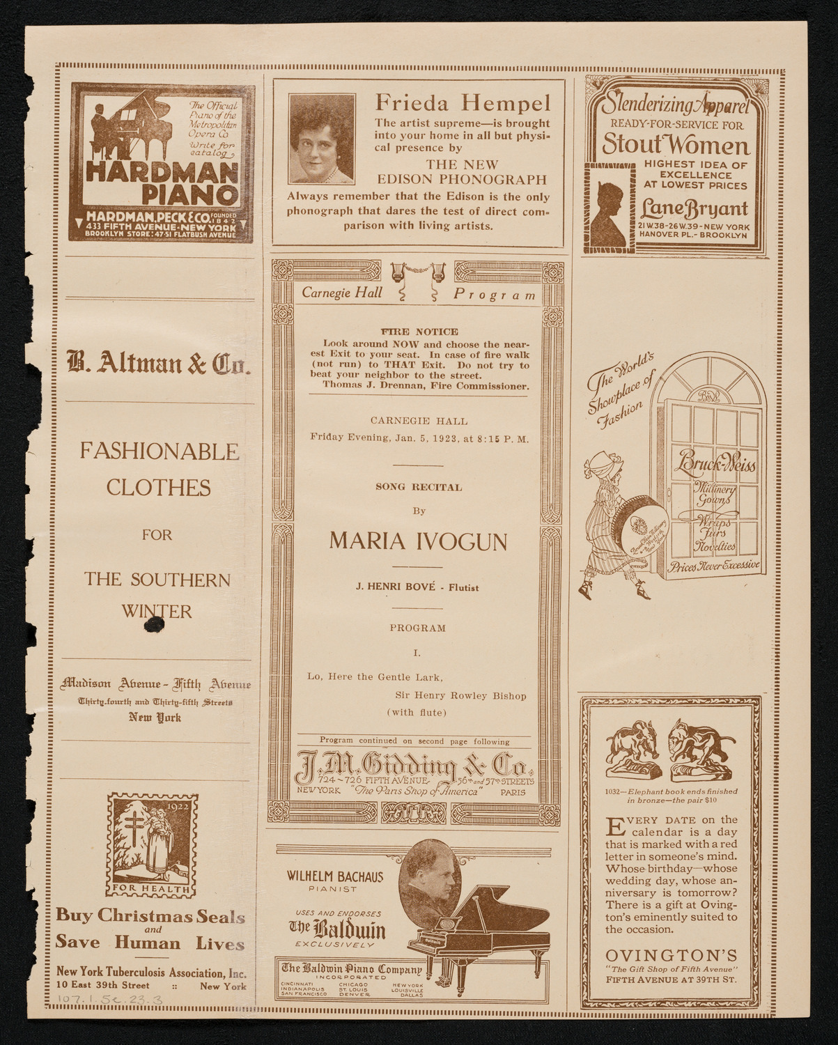 Maria Ivogun, Soprano, January 5, 1923, program page 5