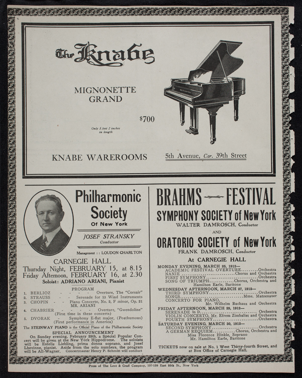 Cantor Sirota with Choir of Fifty, February 14, 1912, program page 12