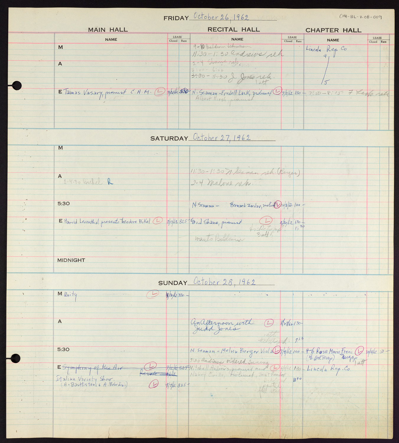 Carnegie Hall Booking Ledger, volume 8, page 9