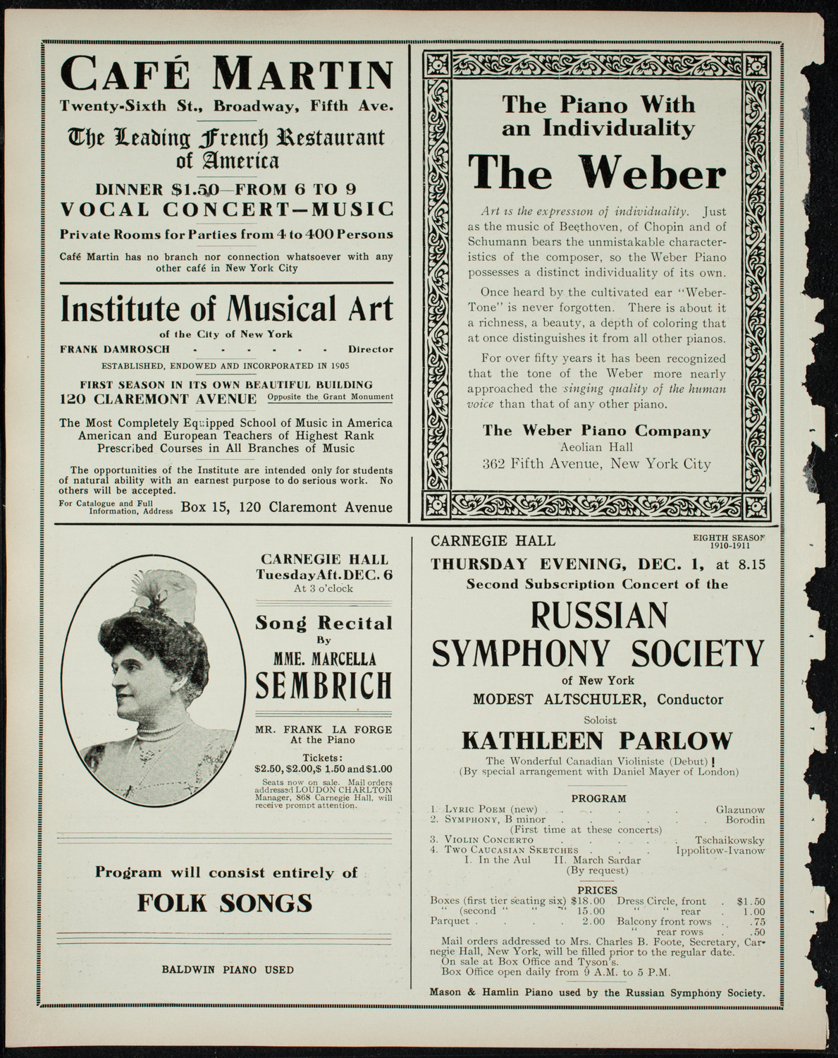 Alessandro Bonci, Tenor, November 22, 1910, program page 6