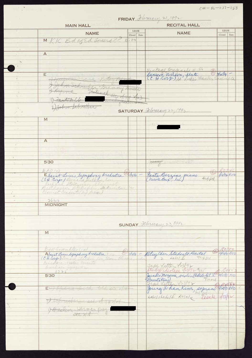 Carnegie Hall Booking Ledger, volume 37, page 53