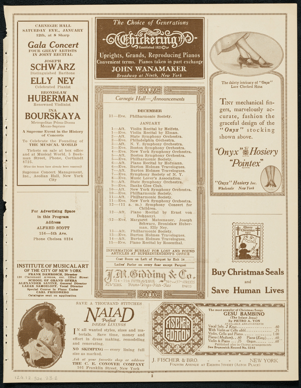 Fyodor Chaliapin, Tenor, December 30, 1923, program page 3