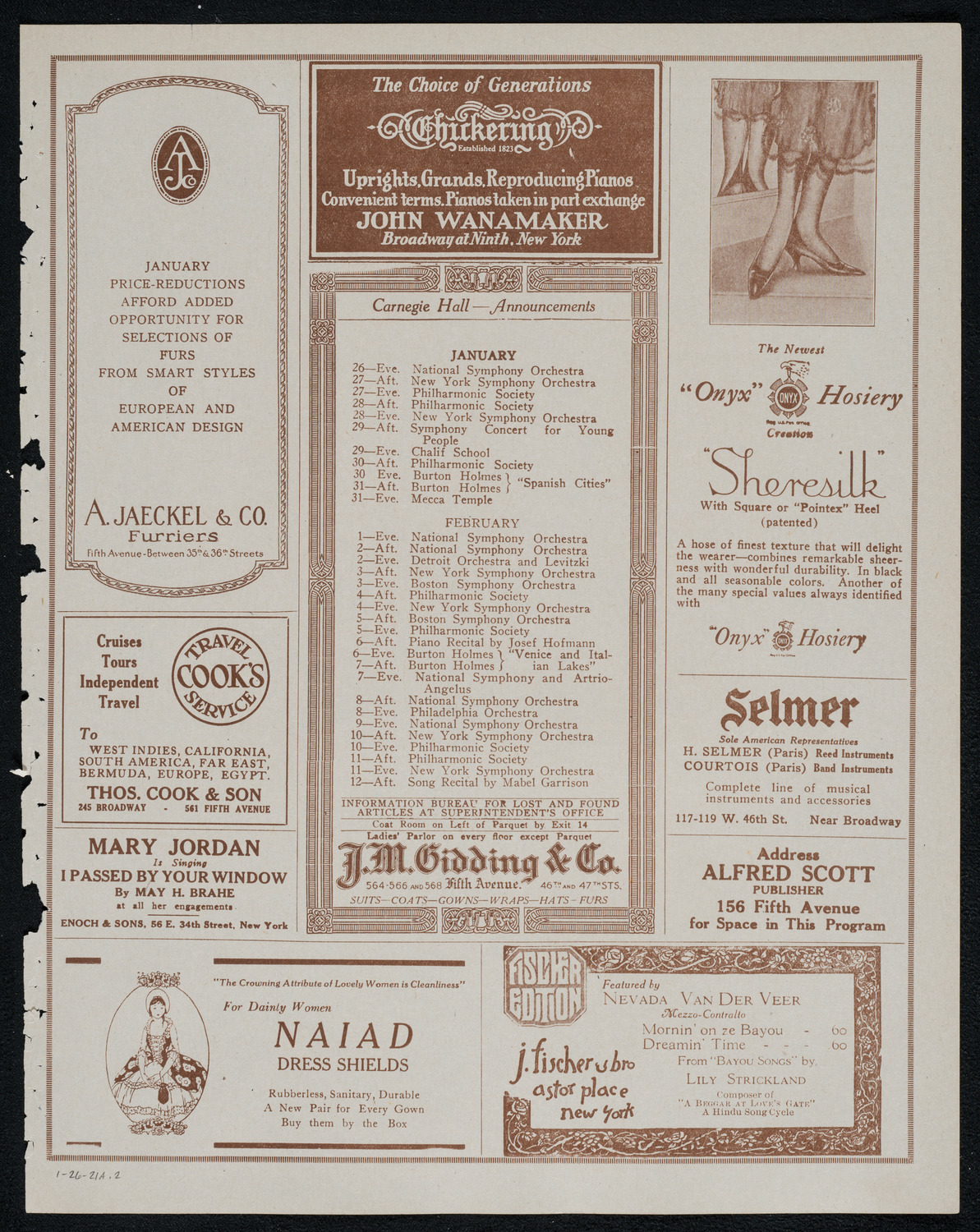 Erica Morini, Violin, with Orchestra, January 26, 1921, program page 3