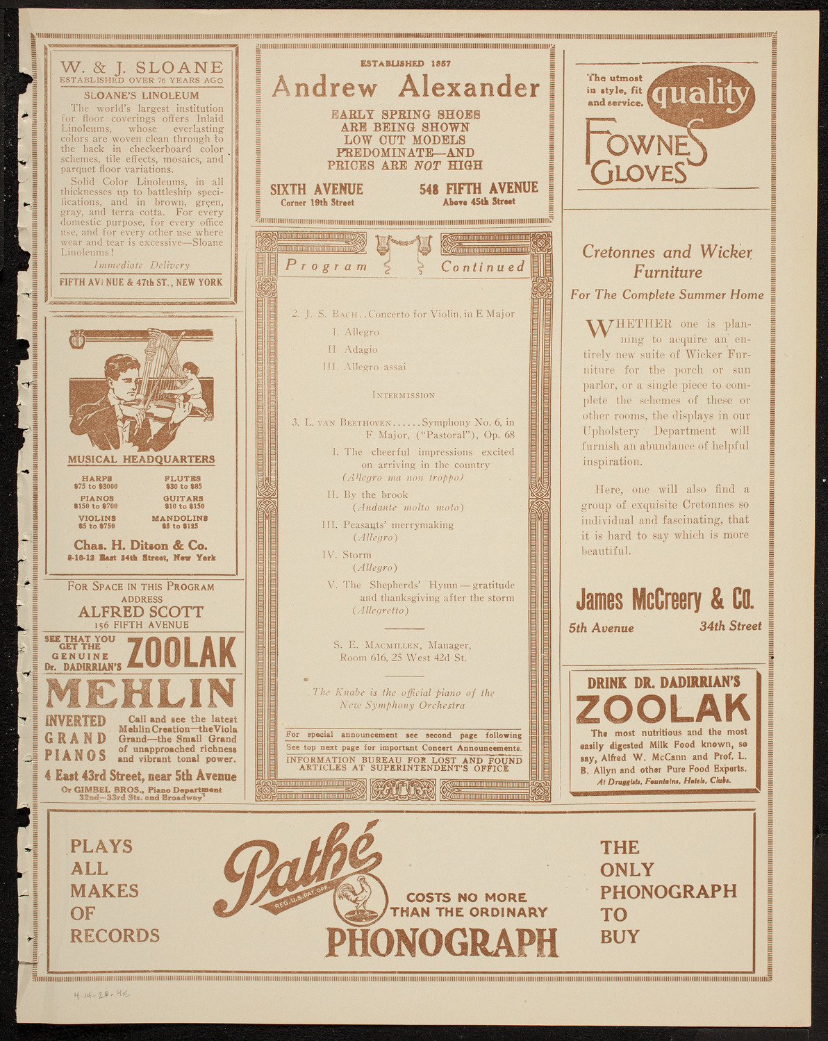 New Symphony Orchestra, April 14, 1920, program page 7