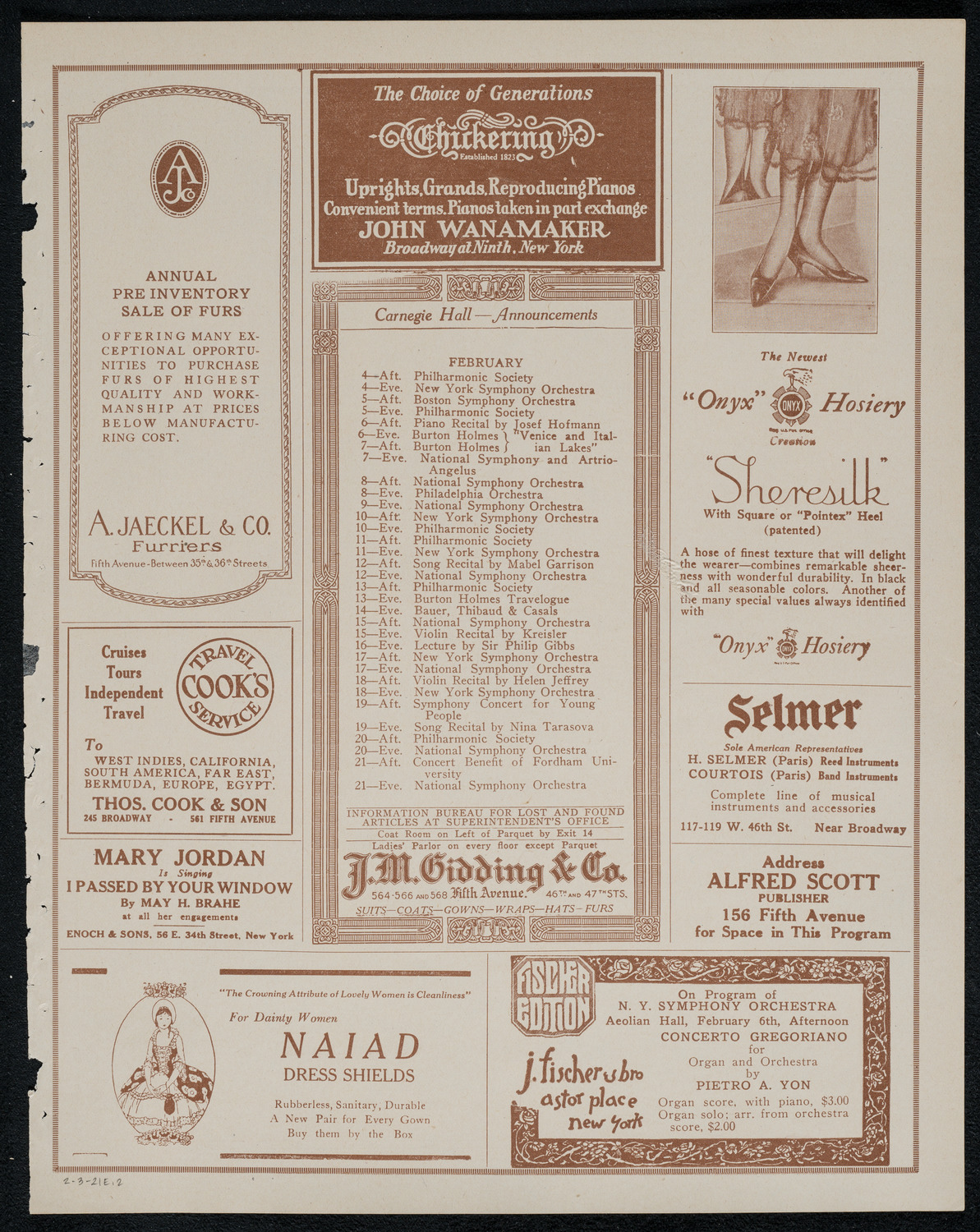 Boston Symphony Orchestra, February 3, 1921, program page 3