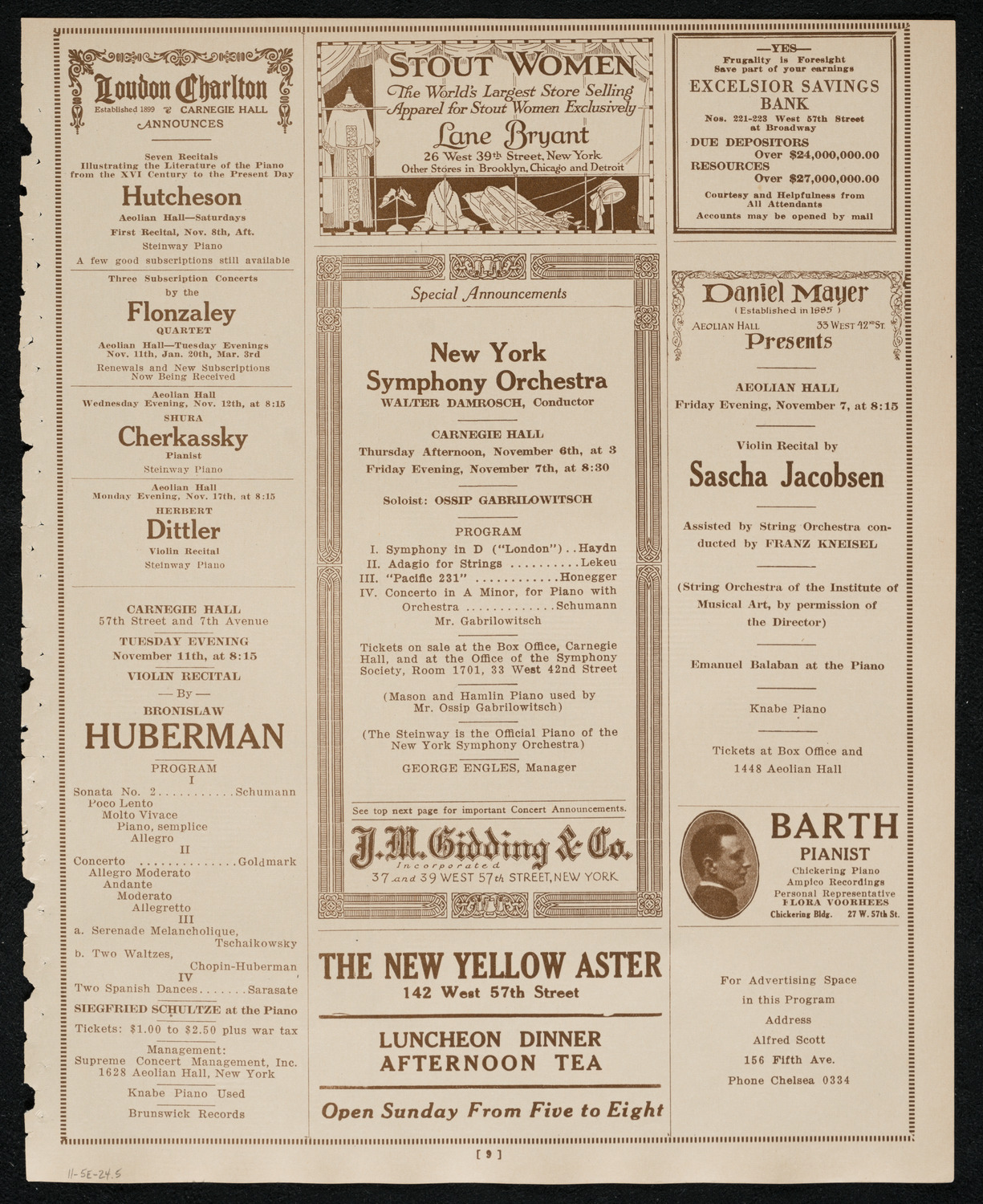 State Symphony Orchestra of New York, November 5, 1924, program page 9