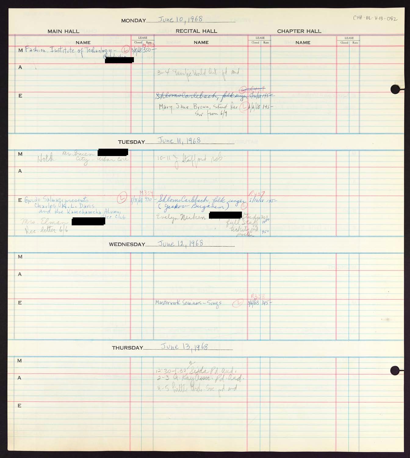 Carnegie Hall Booking Ledger, volume 13, page 82