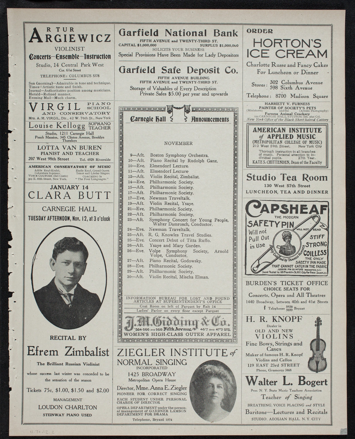 Boston Symphony Orchestra, November 7, 1912, program page 3