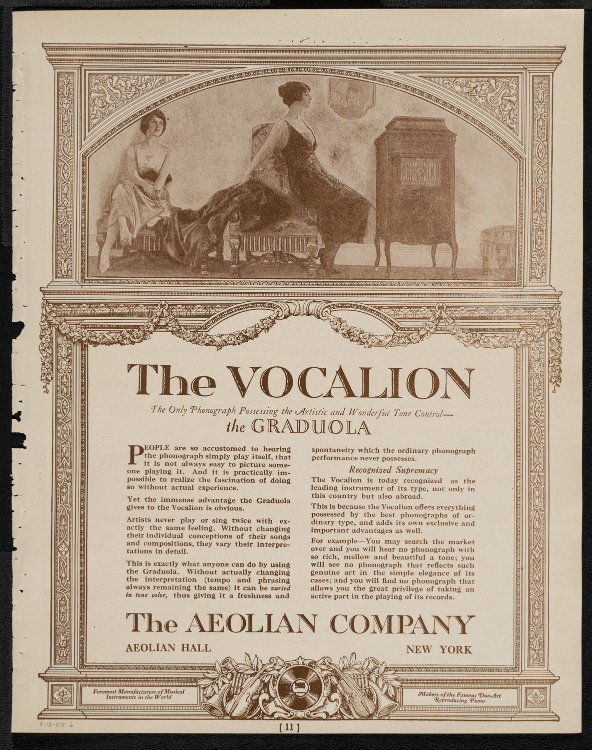 National Symphony Orchestra, April 10, 1921, program page 11