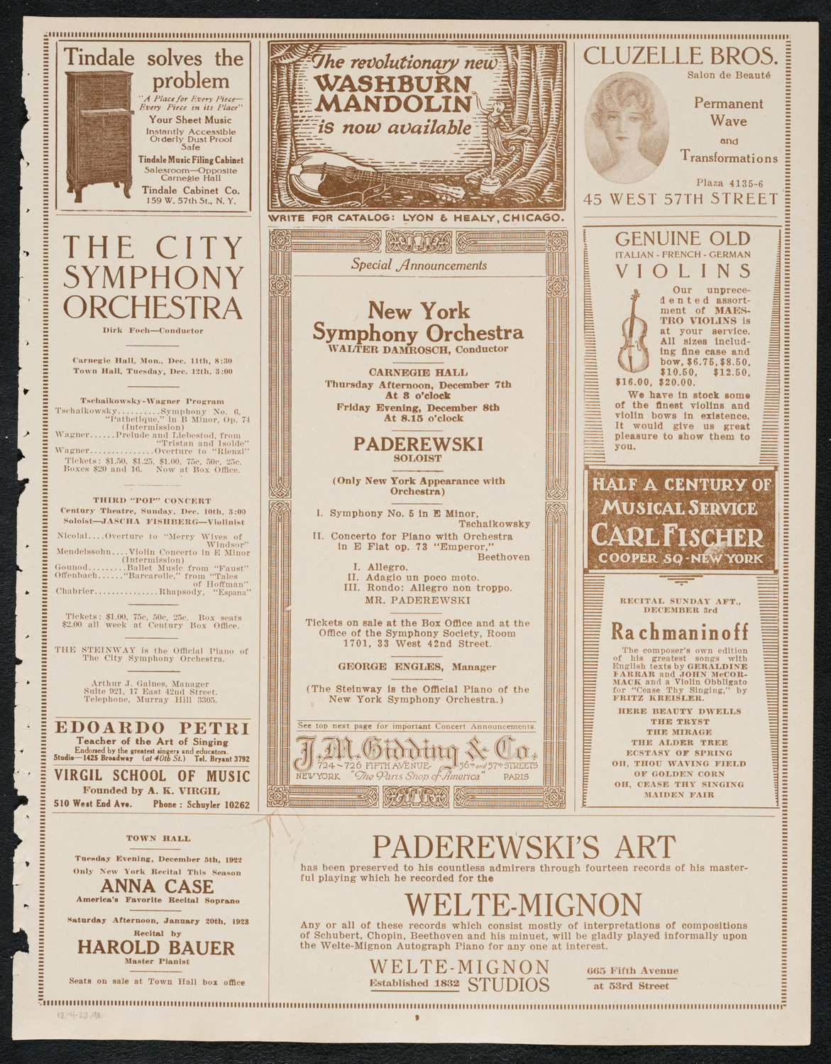 City Symphony Orchestra, December 4, 1922, program page 9