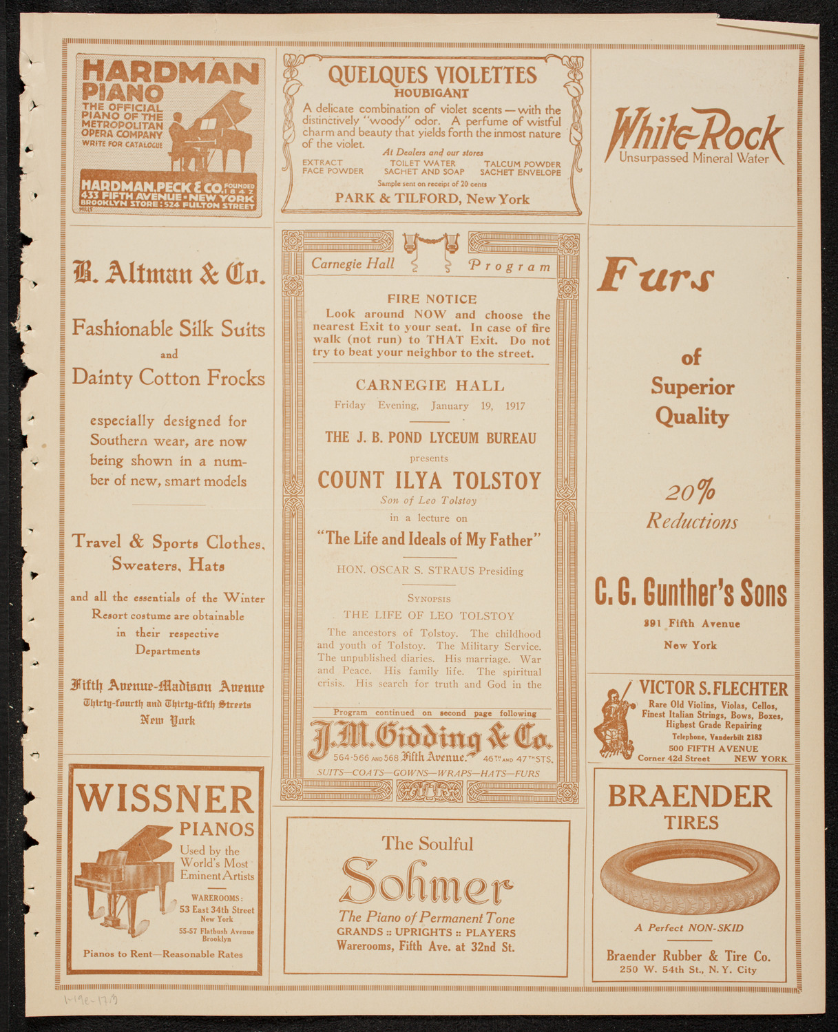 Lecture by Count Ilya Tolstoy, January 19, 1917, program page 5