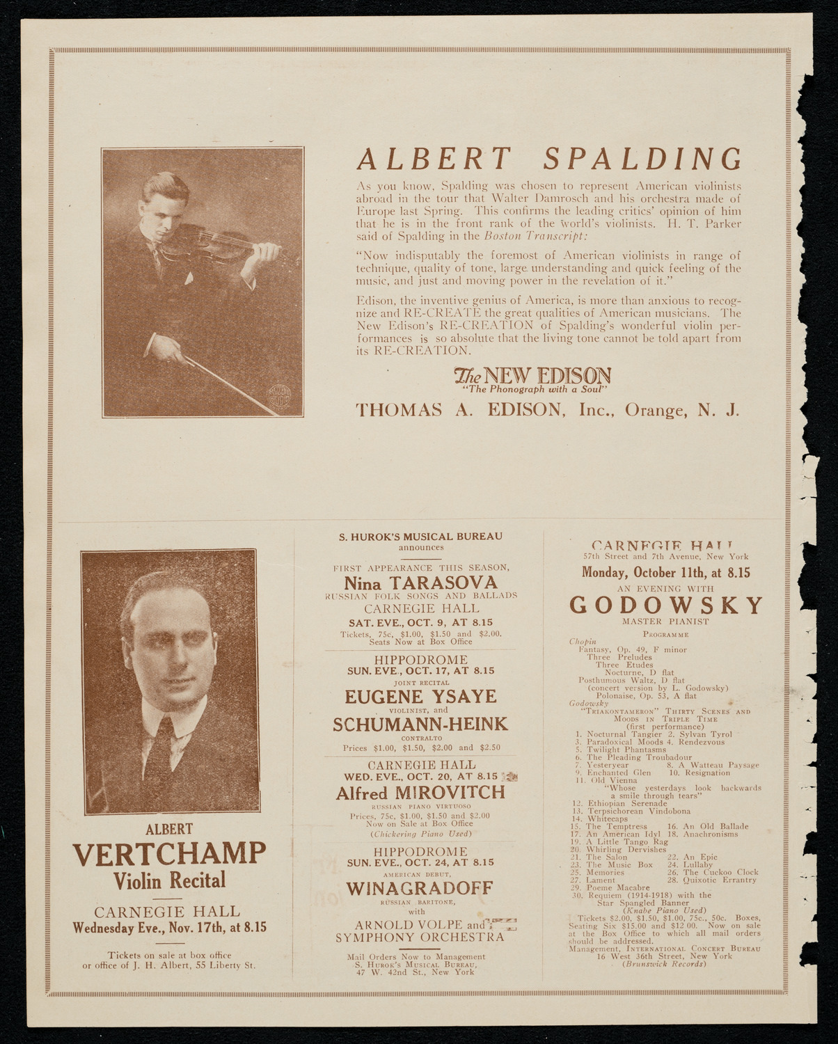 Raoul Vidas, Violin, October 9, 1920, program page 2