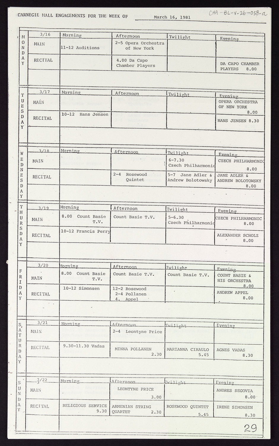 Carnegie Hall Booking Ledger, volume 26, page 58a