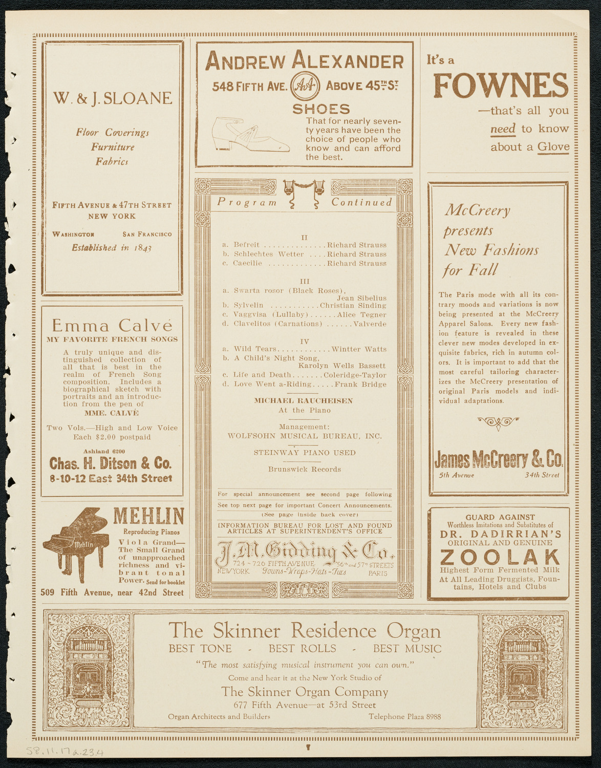 Sigrid Onégin, Contralto, November 17, 1923, program page 7