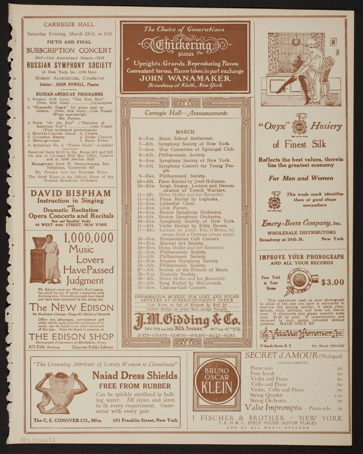 Meeting: The Humanitarian Cult, March 5, 1918, program page 3