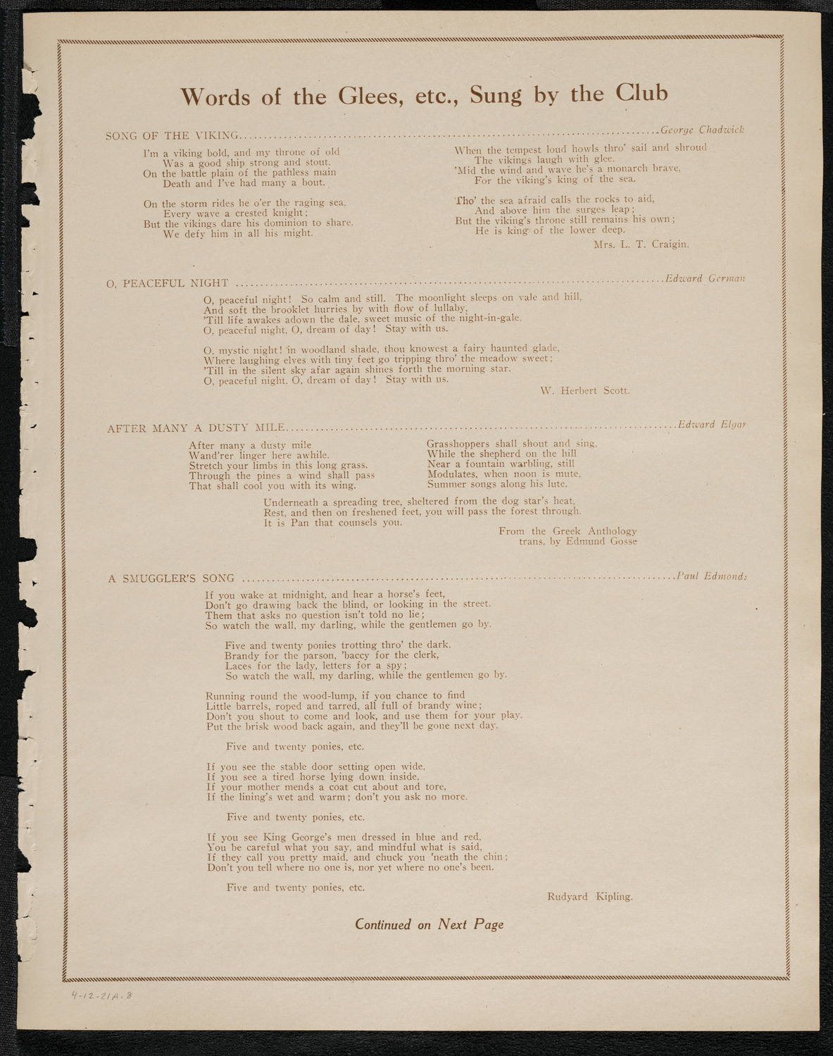 New York Banks' Glee Club, April 12, 1921, program page 15