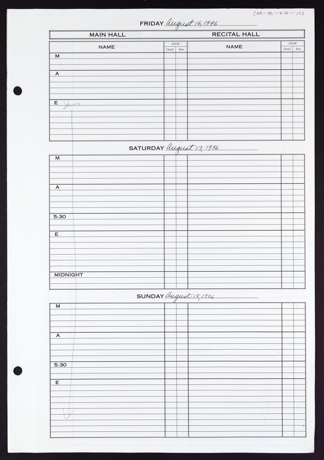 Carnegie Hall Booking Ledger, volume 41, page 103