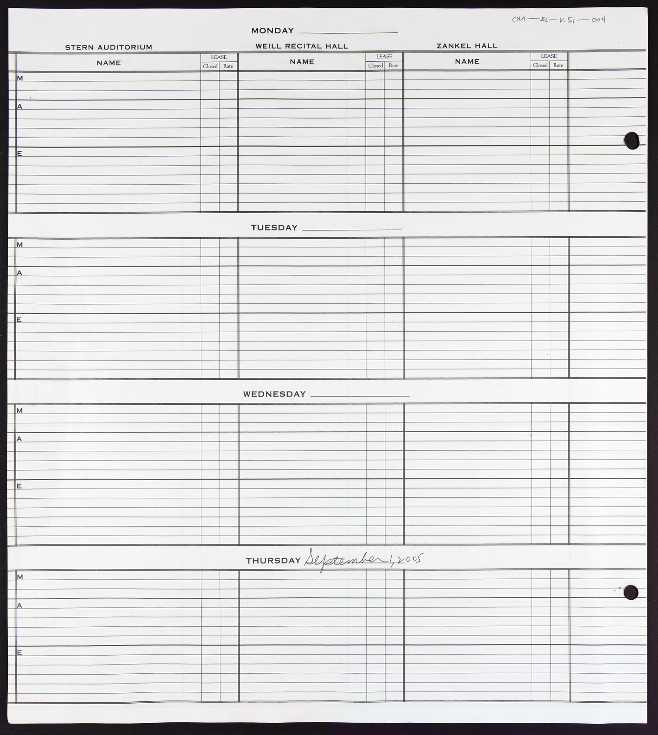 Carnegie Hall Booking Ledger, volume 51, page 4