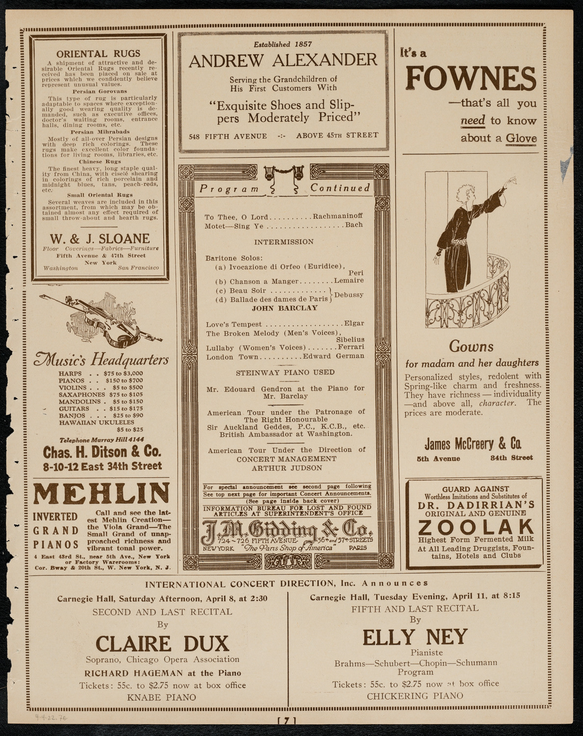 Toronto Mendelssohn Choir, April 4, 1922, program page 7