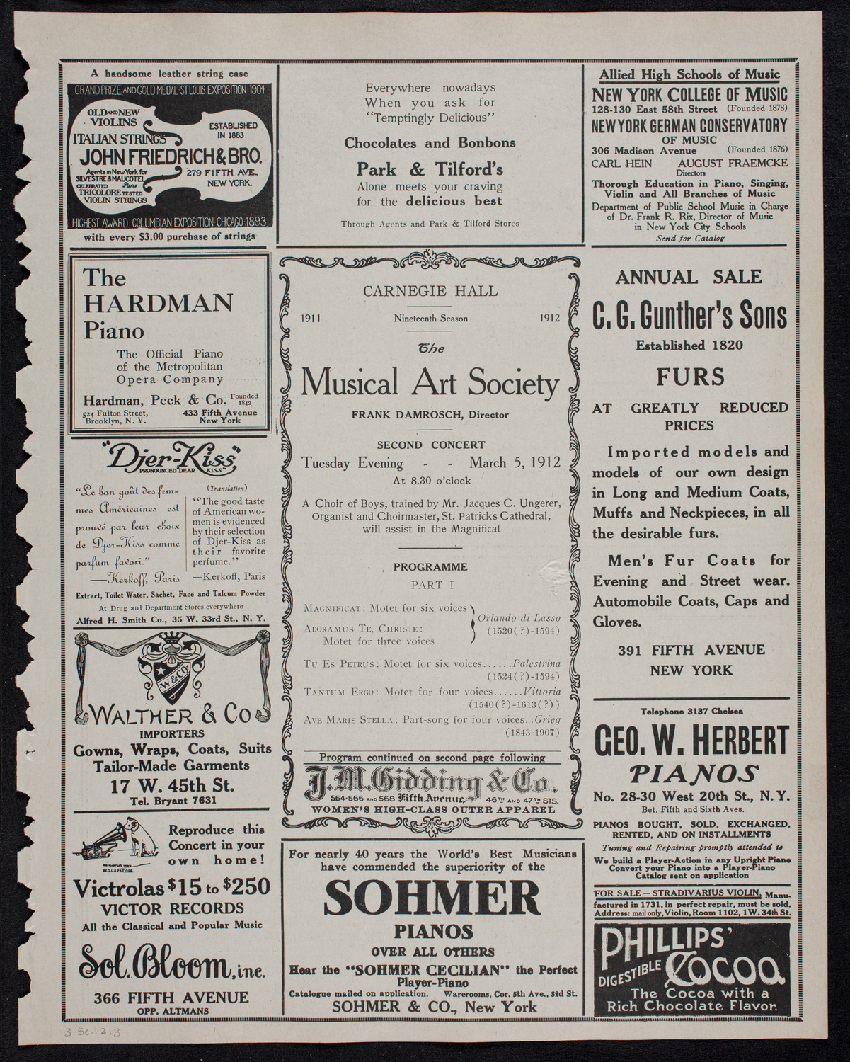 Musical Art Society of New York, March 5, 1912, program page 5