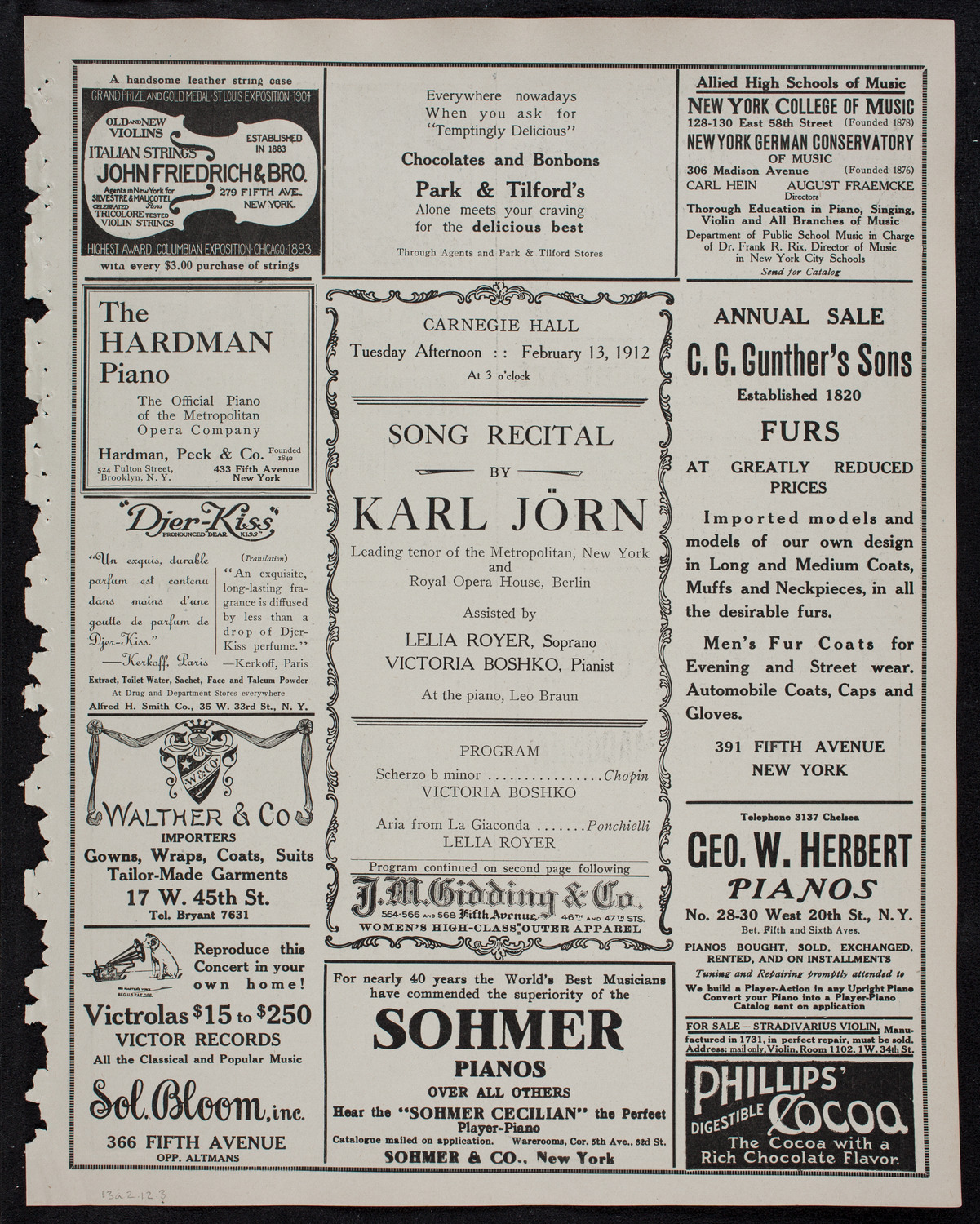 Karl Jörn, Tenor, February 13, 1912, program page 5