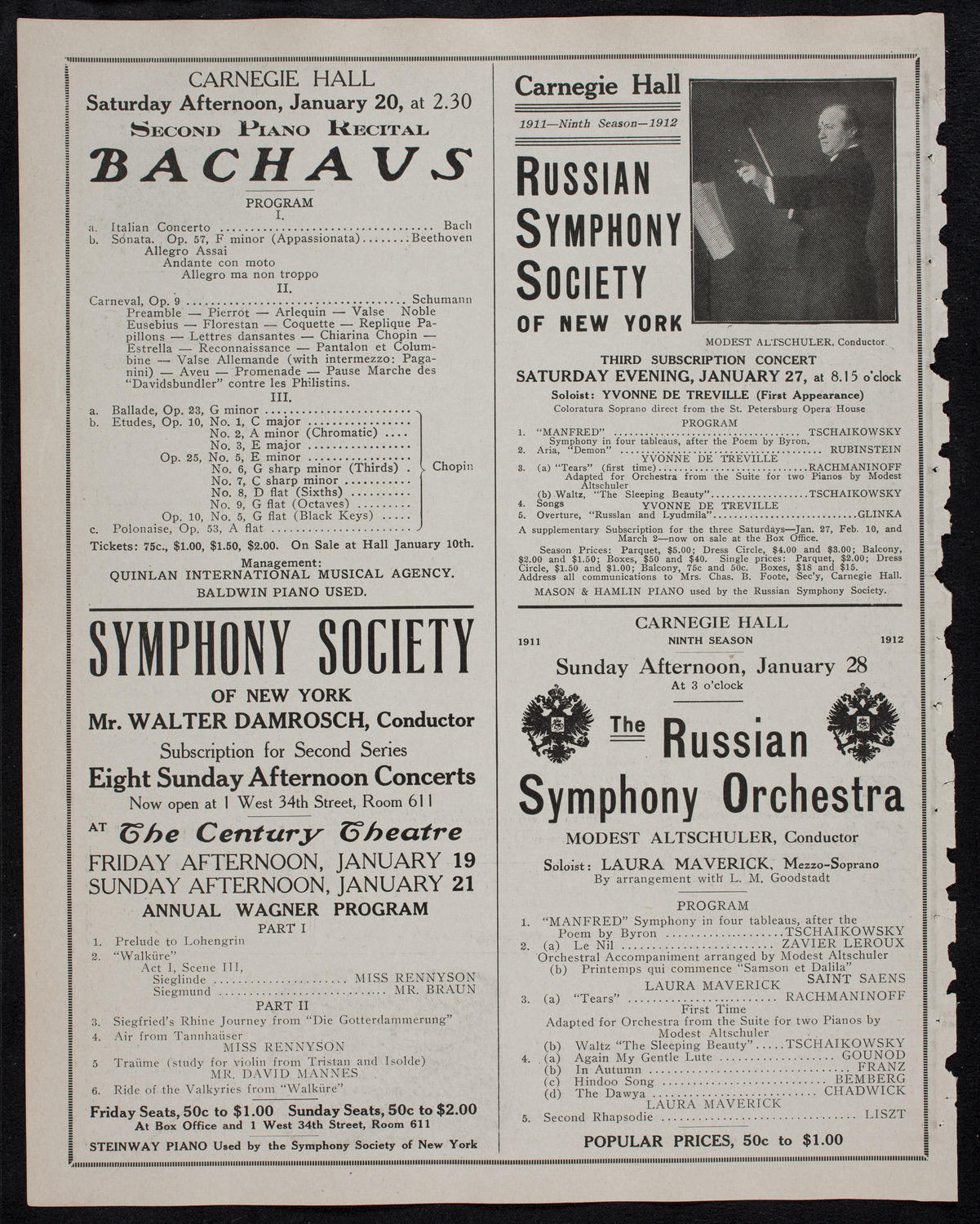 Leo Slezak, Tenor, January 16, 1912, program page 10