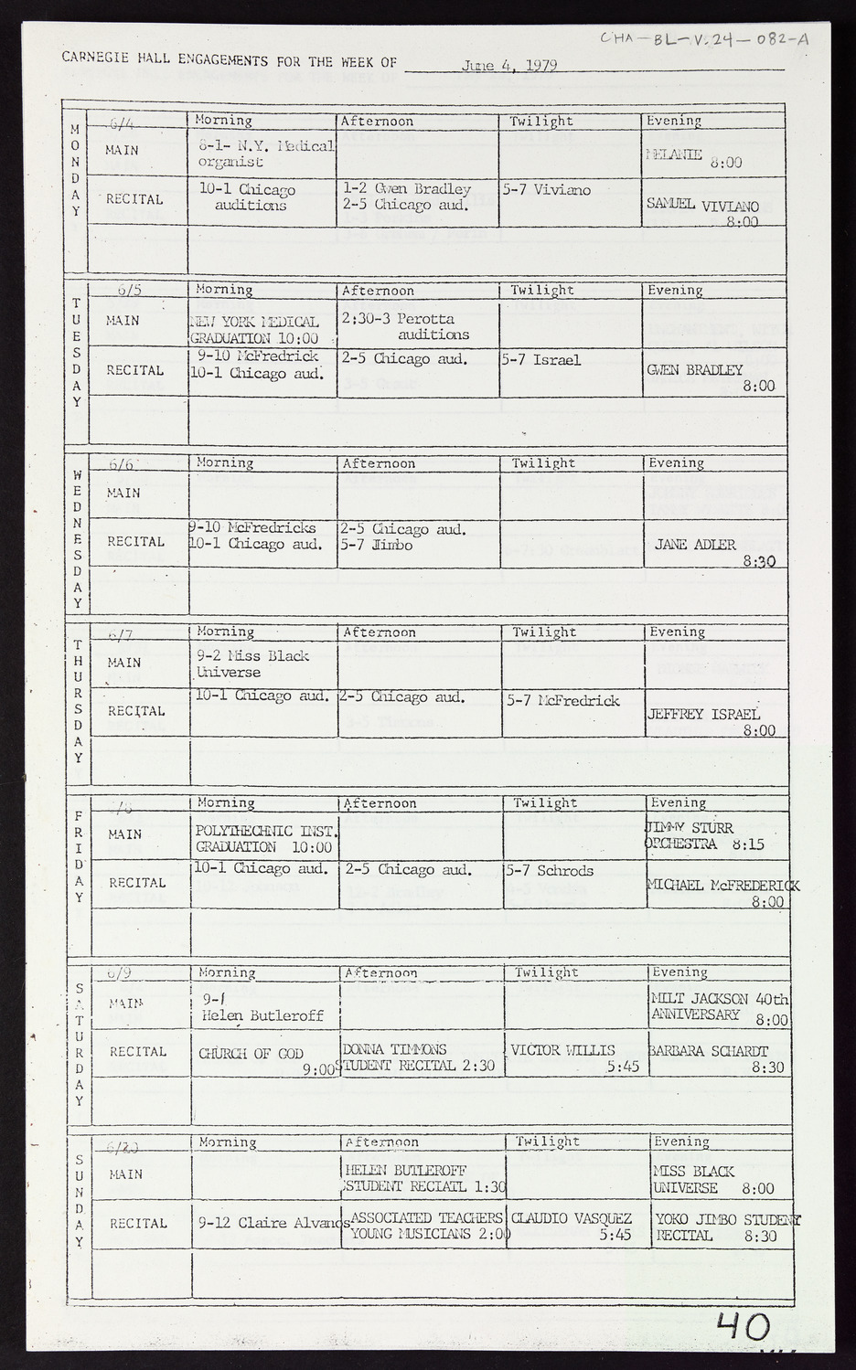 Carnegie Hall Booking Ledger, volume 24, page 82a