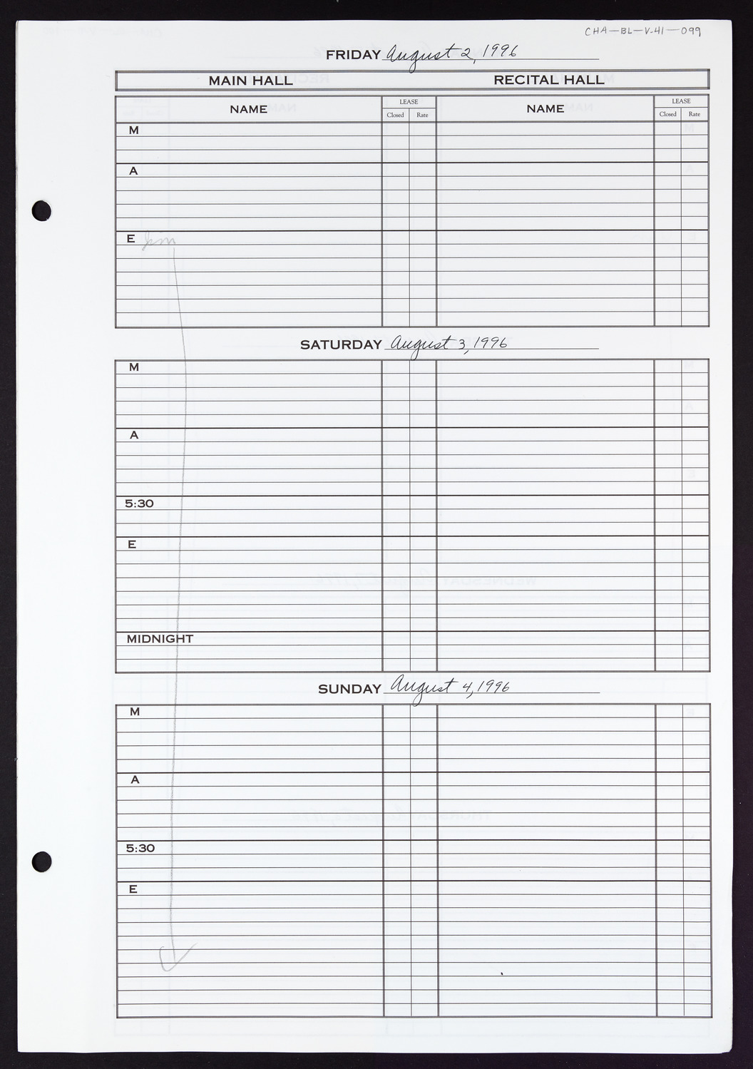 Carnegie Hall Booking Ledger, volume 41, page 99