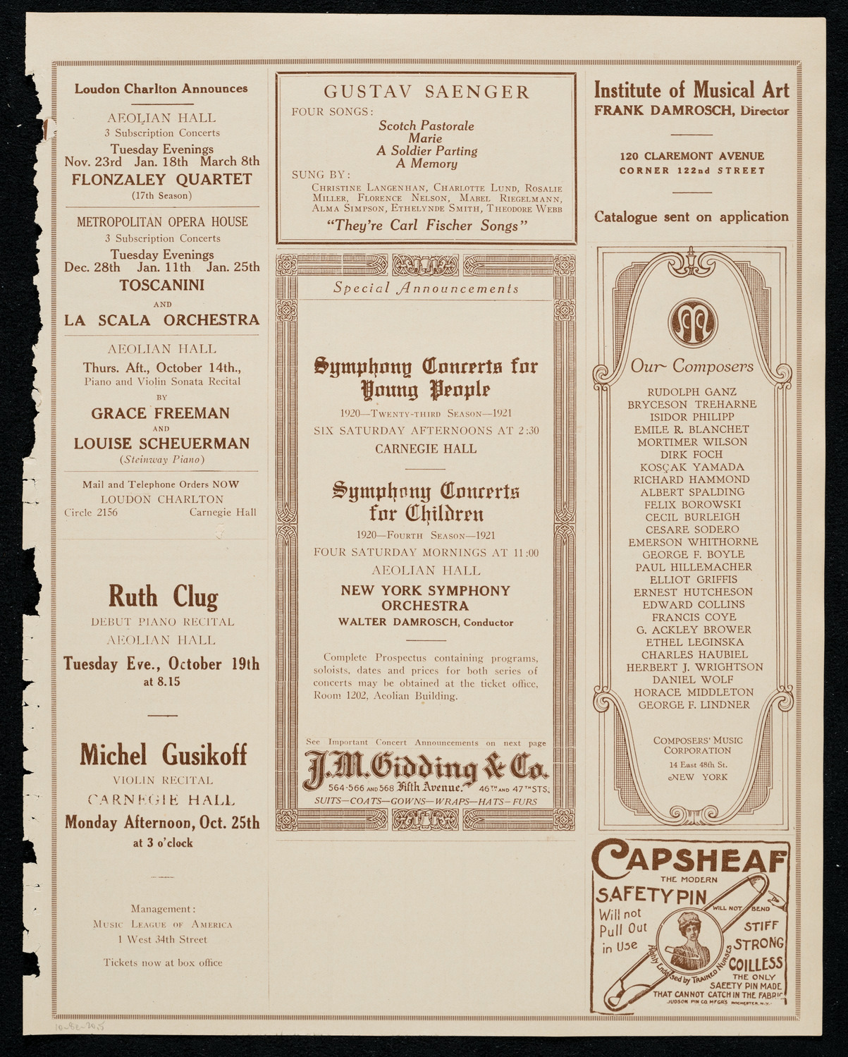 National Symphony Orchestra, October 8, 1920, program page 9