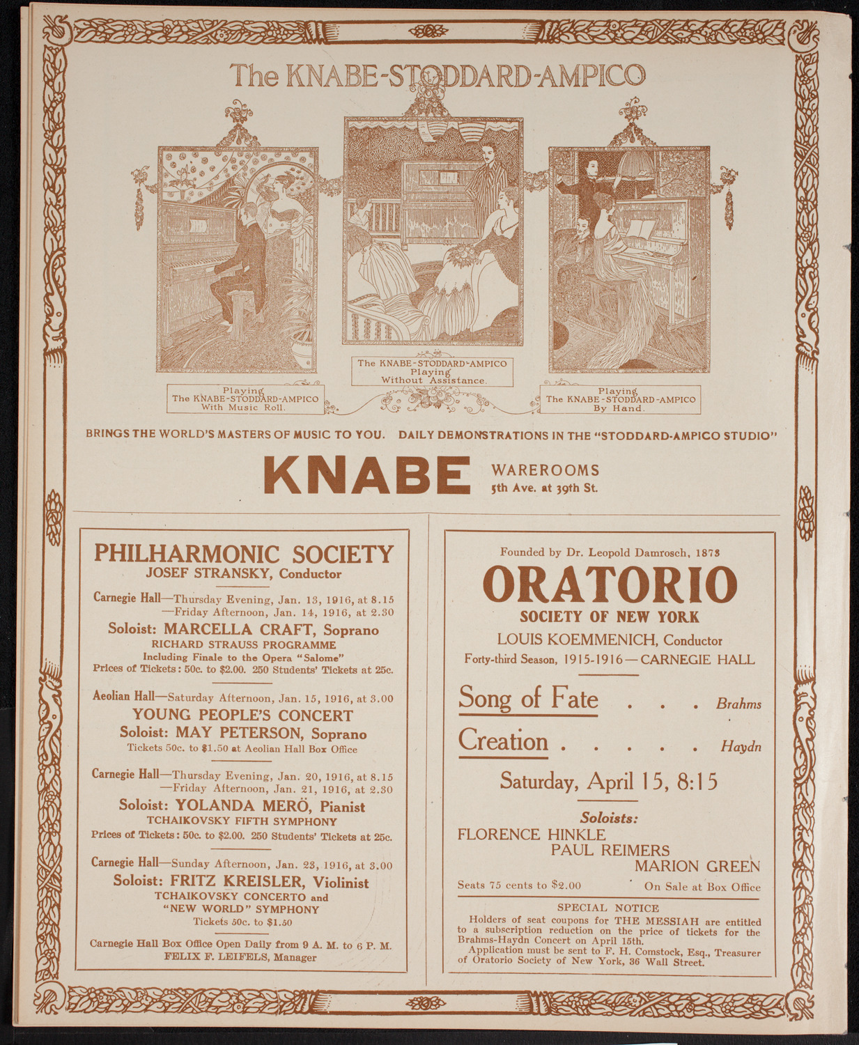 New York Philharmonic, January 9, 1916, program page 12
