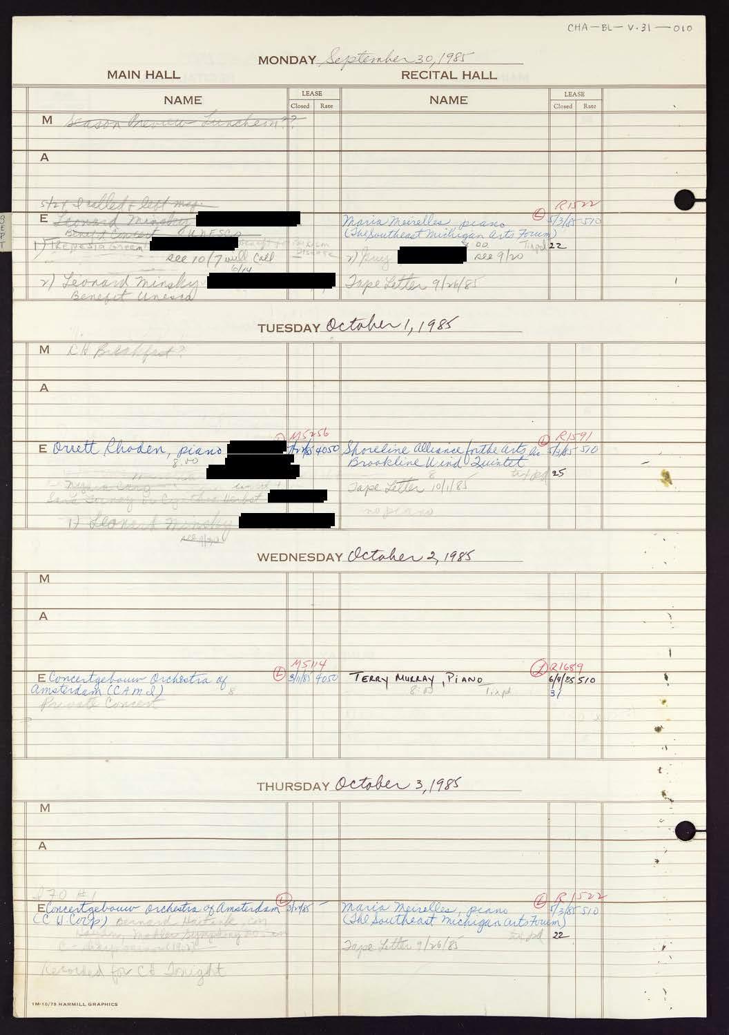 Carnegie Hall Booking Ledger, volume 31, page 10