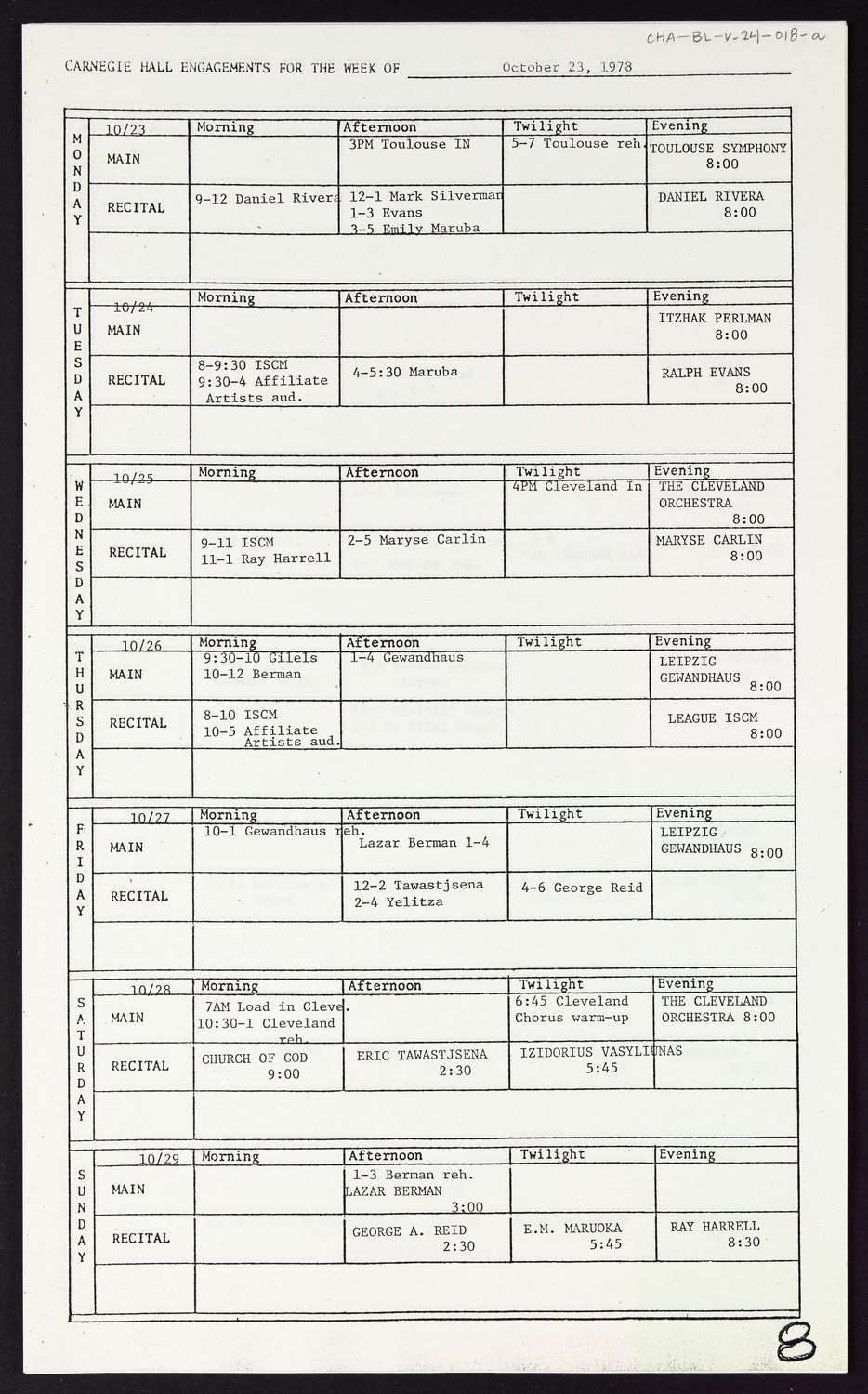 Carnegie Hall Booking Ledger, volume 24, page 18a