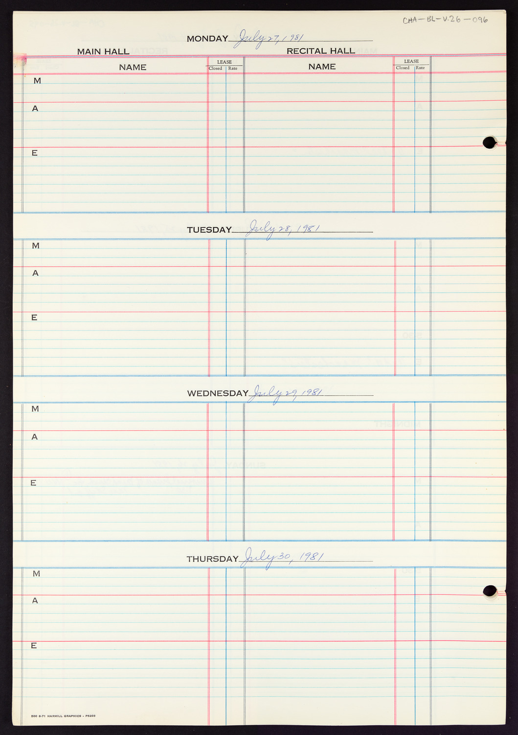 Carnegie Hall Booking Ledger, volume 26, page 96