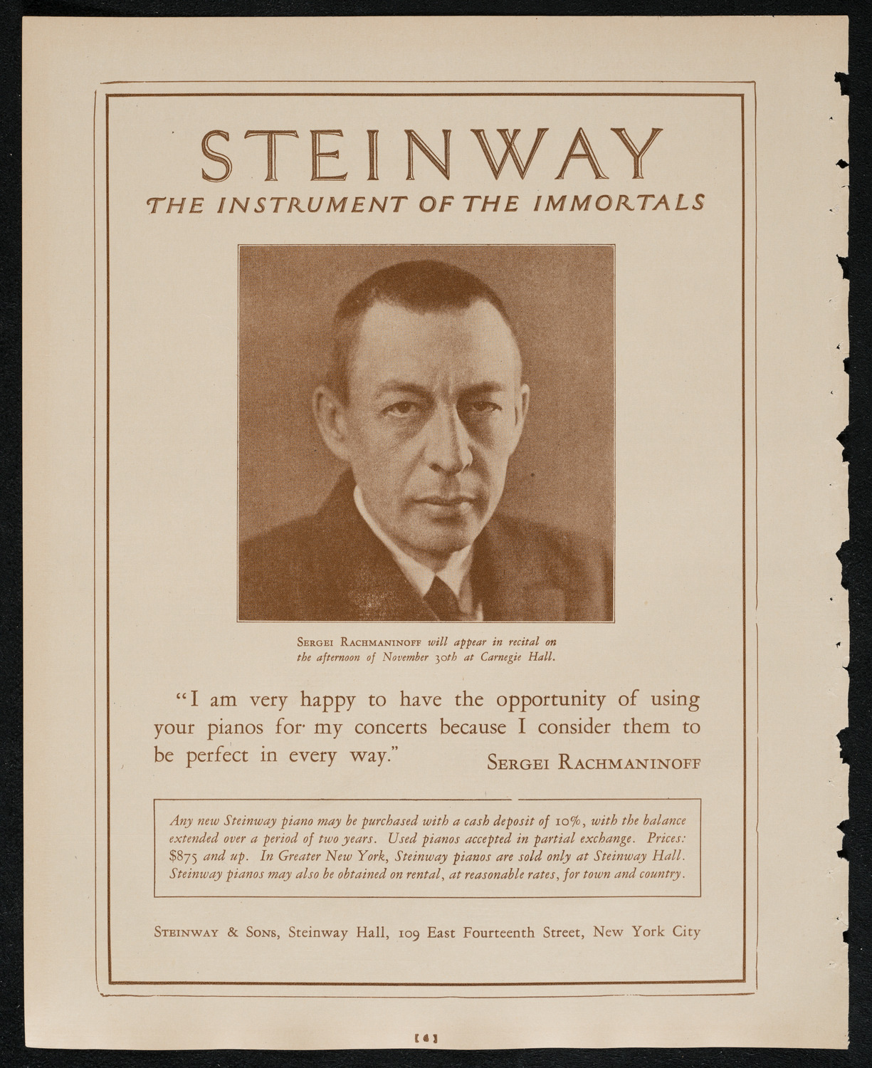 Sergei Rachmaninoff, Piano, November 30, 1924, program page 4