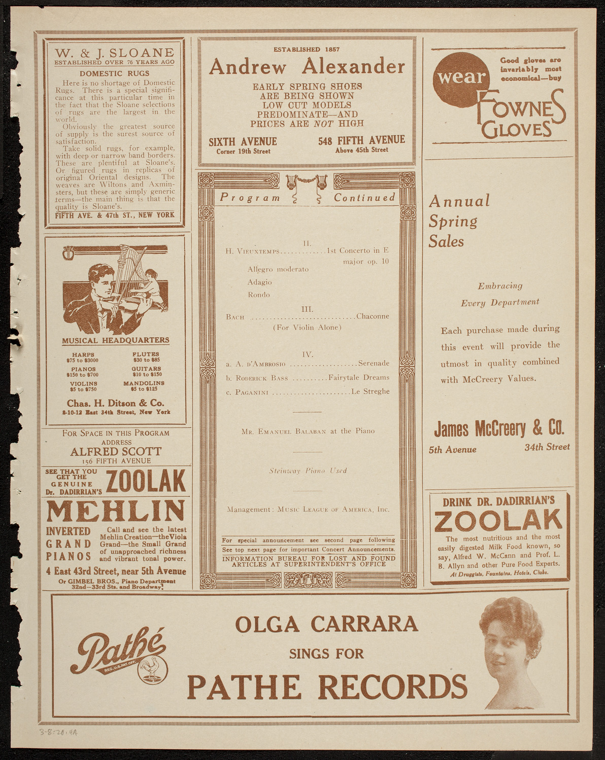 Sascha Culbertson, Violin, March 8, 1920, program page 7