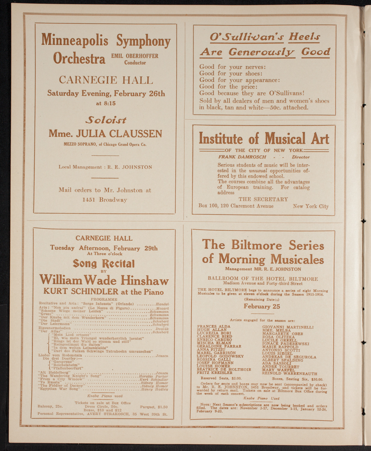 Oscar Seagle, Tenor, February 21, 1916, program page 2