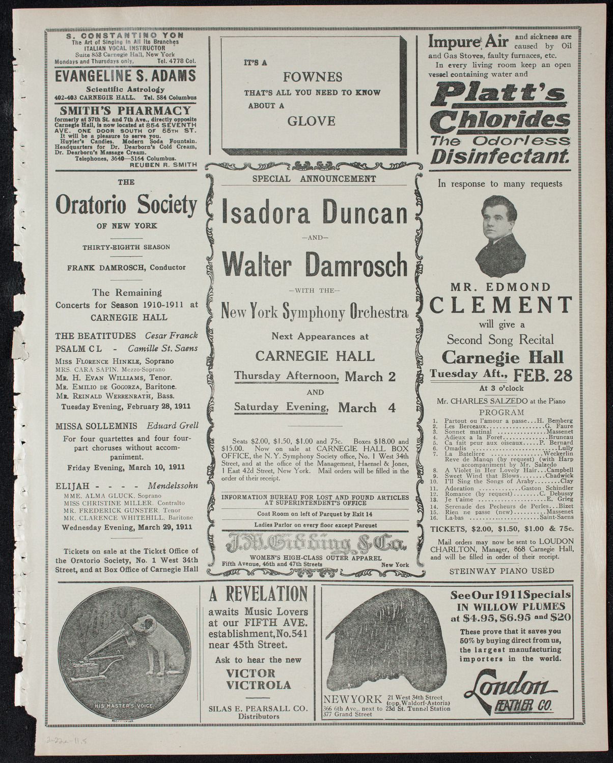 Hans Ellenson with Cornelia Rider Possart and the Volpe Symphony Orchestra, February 22, 1911, program page 9