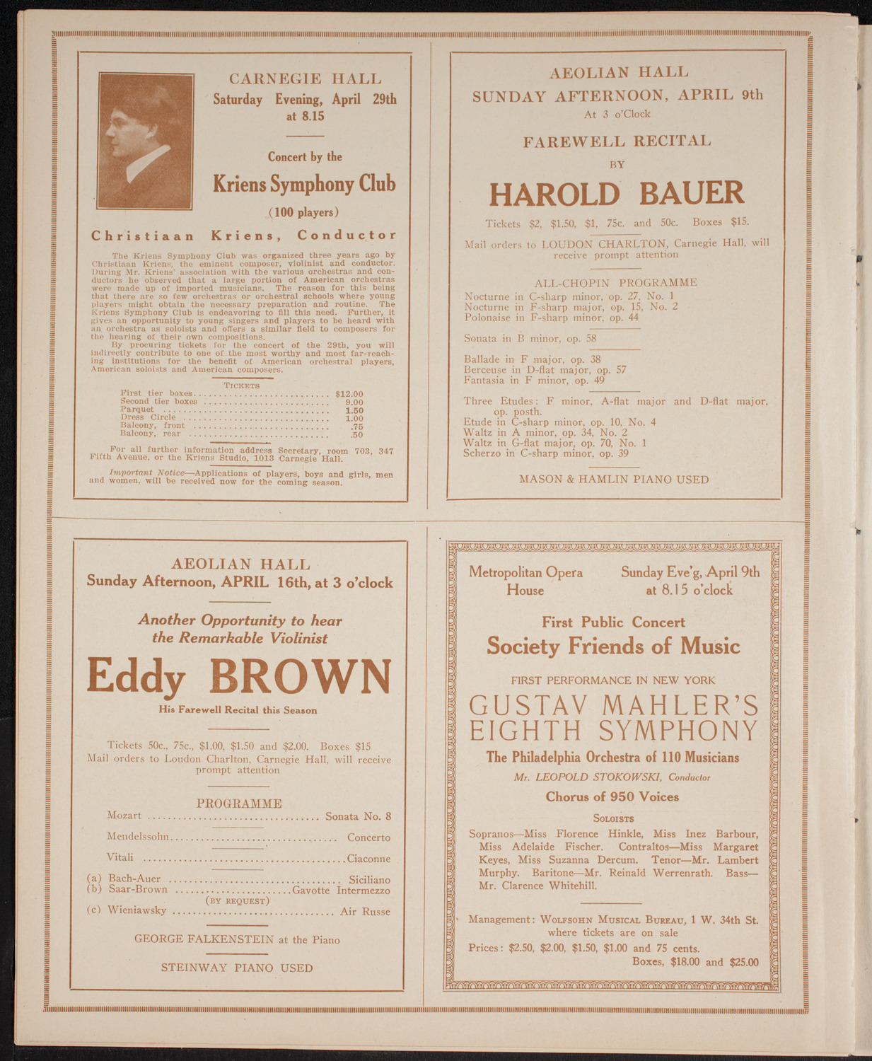 Mischa Elman, Violin, April 8, 1916, program page 10