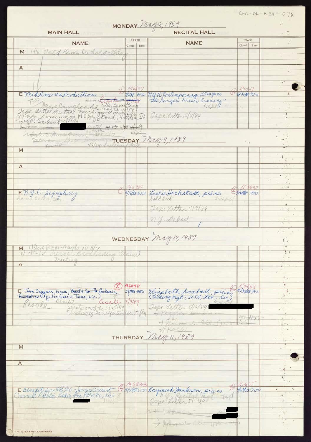 Carnegie Hall Booking Ledger, volume 34, page 76