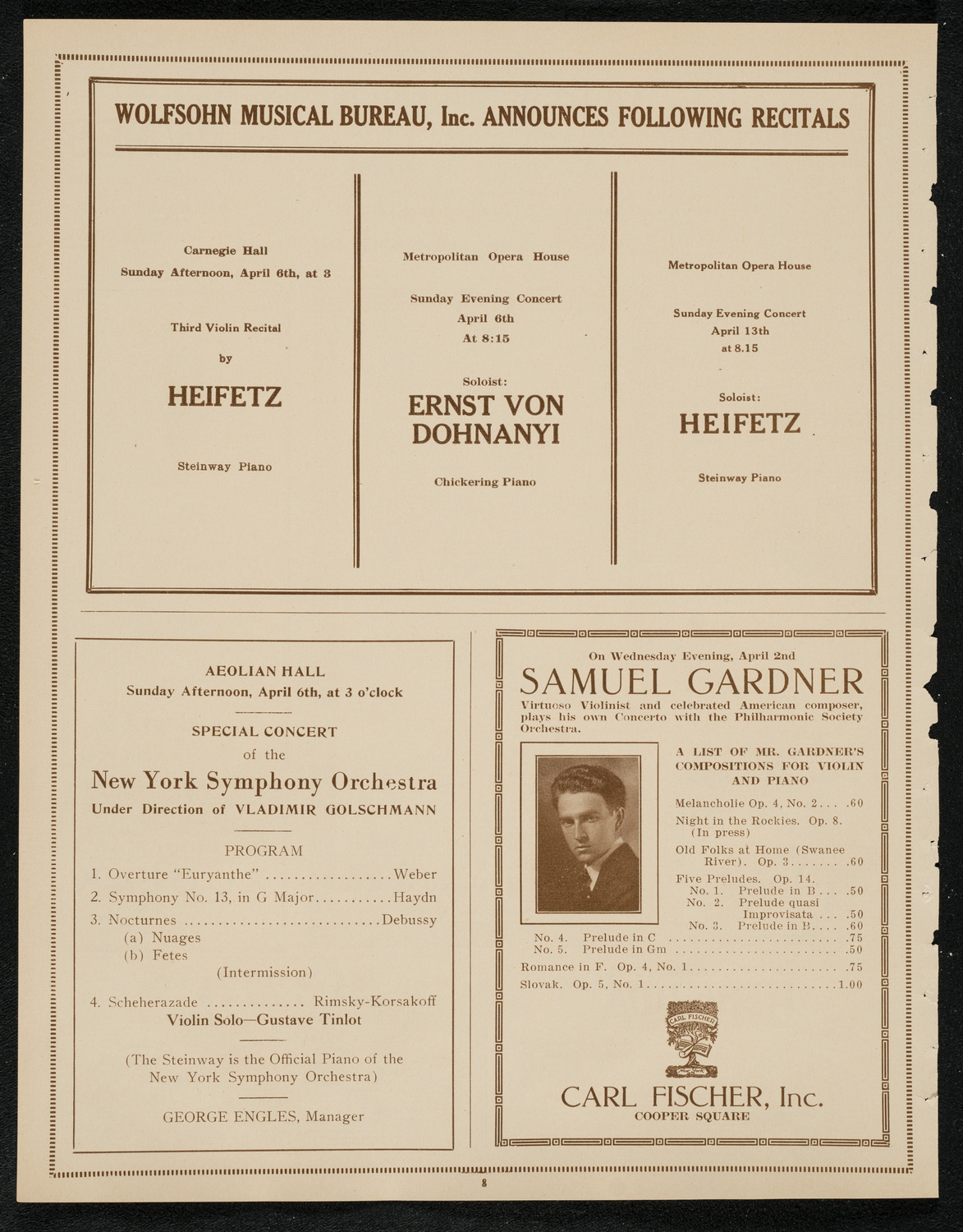 Dusolina Giannini, Soprano, and Mischa Levitzki, Piano, April 4, 1924, program page 8