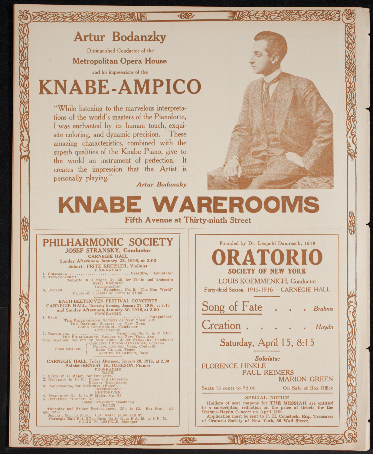 New York Philharmonic, January 20, 1916, program page 12