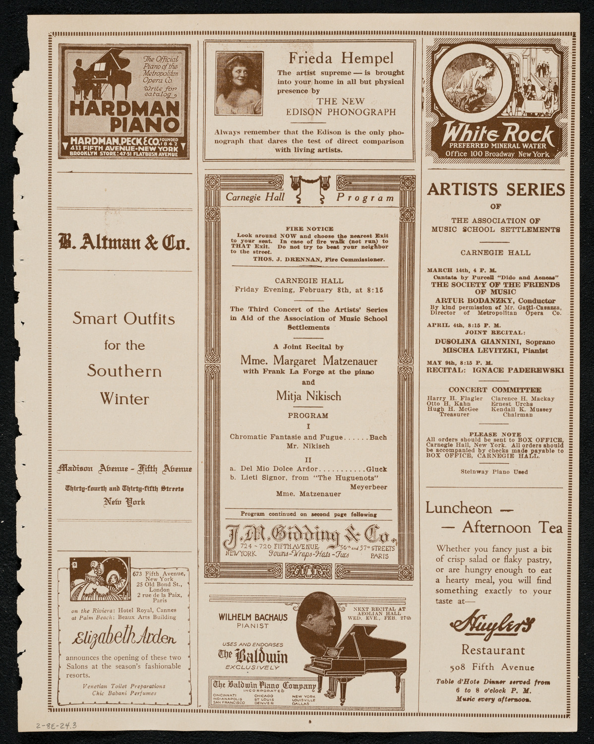 Margaret Matzenauer, Mezzo-Soprano, and Mitja Nikisch, Piano, February 8, 1924, program page 5