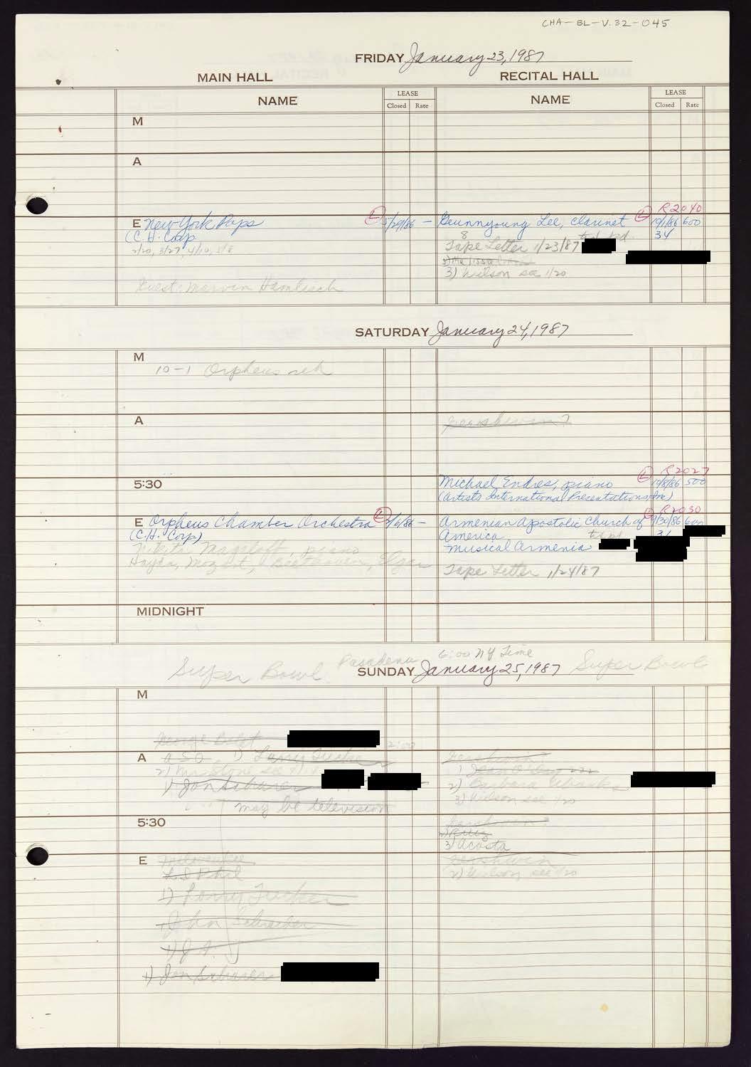 Carnegie Hall Booking Ledger, volume 32, page 45