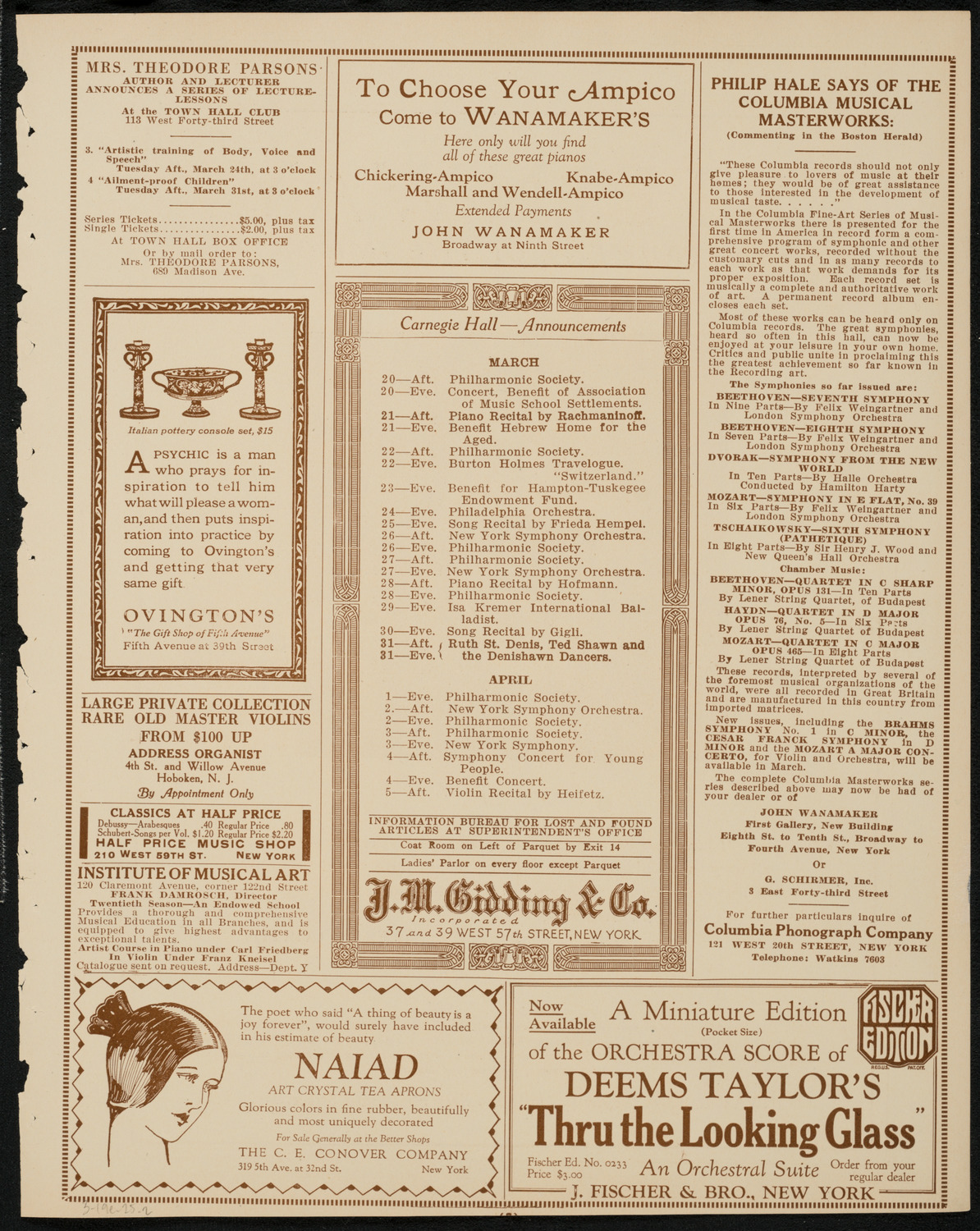 New York Philharmonic, March 19, 1925, program page 3