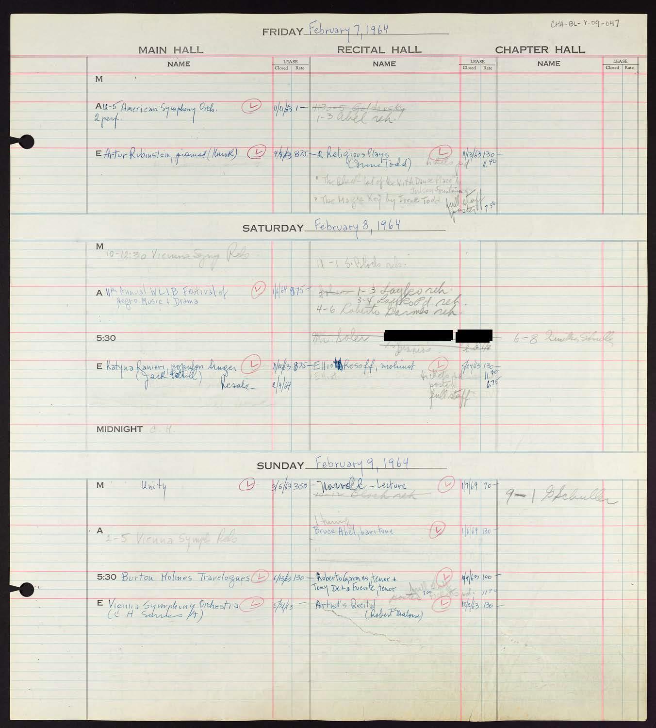 Carnegie Hall Booking Ledger, volume 9, page 47