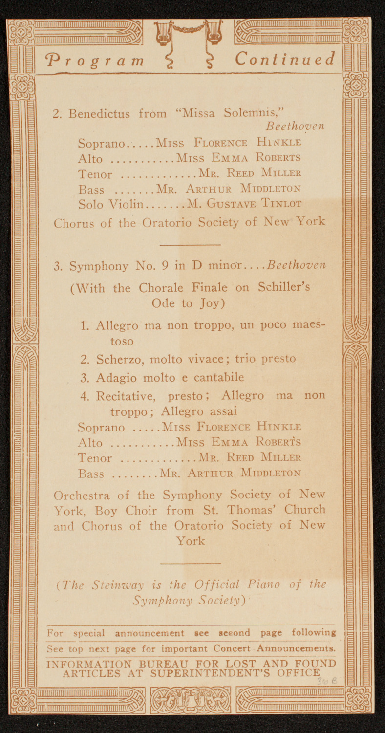Peace Festival Concert, March 15, 1919, program page 3